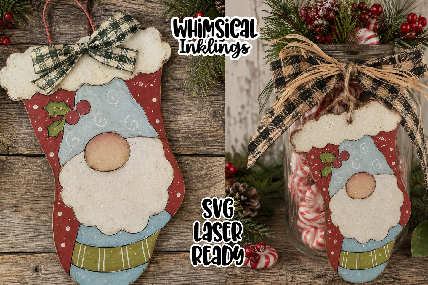 Stocking Gnome Ornament Laser SVG| Christmas Laser SVG