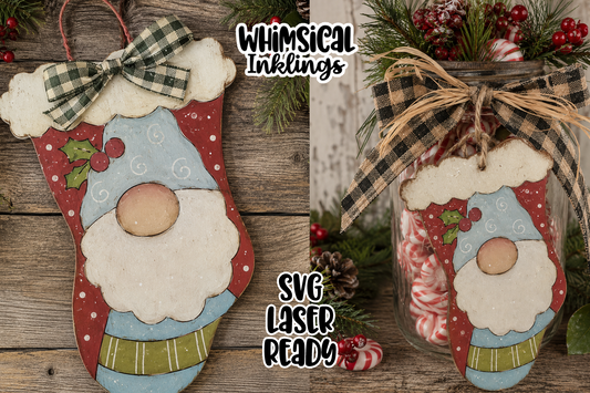 Stocking Gnome Ornament Laser SVG| Christmas Laser SVG