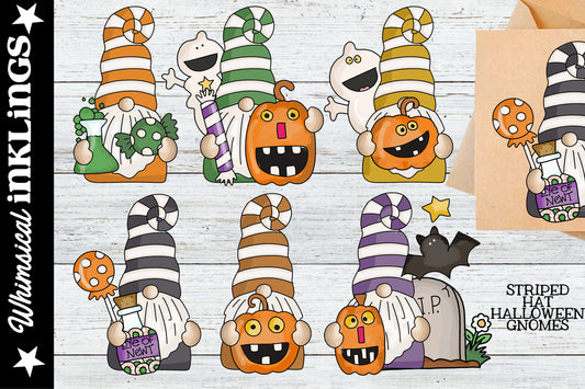 Striped Hat Halloween Gnomes Sublimation Clipart