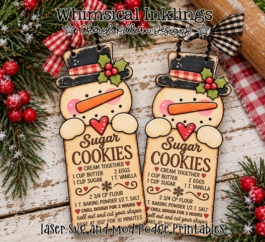 Sugar Cookie Recipe-Snowman Ornament Mod Podge Printable and Laser SVG