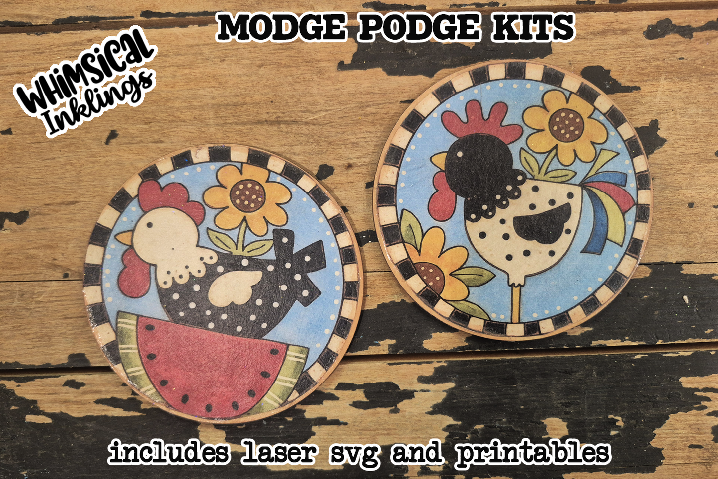 Summer Chicken Laser magnets SVG and Printable Modge Podge Set| Laser SVG