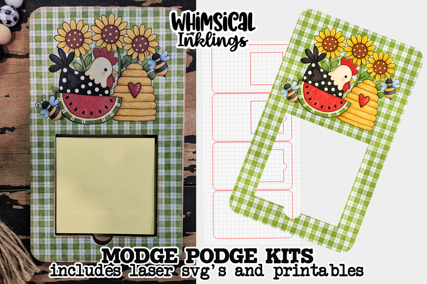 Sunflower Chicken Note Holder SVG With Printable for Modge Podge| Laser SVG