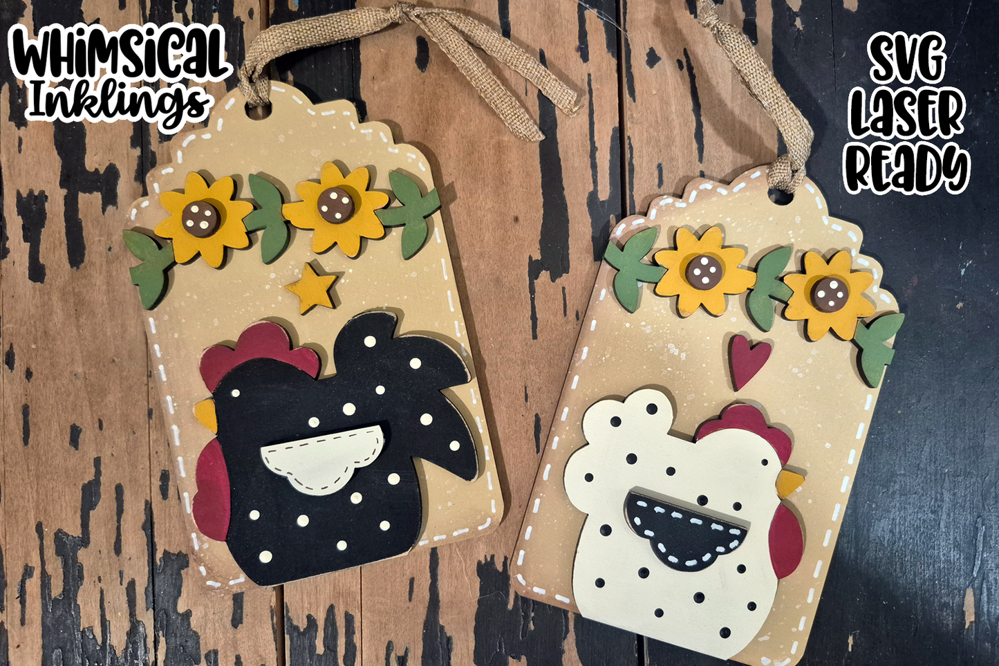 Sunflower Chicken Tags Laser SVG