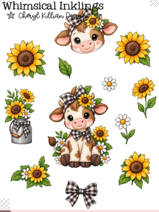 Sunflower Cow Sticker pack| Cow Stickers