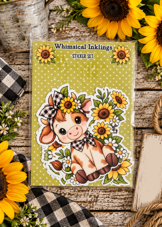 Sunflower Cow Sticker pack| Cow Stickers