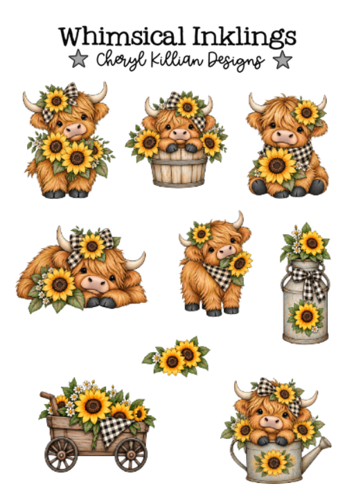 Sunflower Highland Cow Sticker Printables