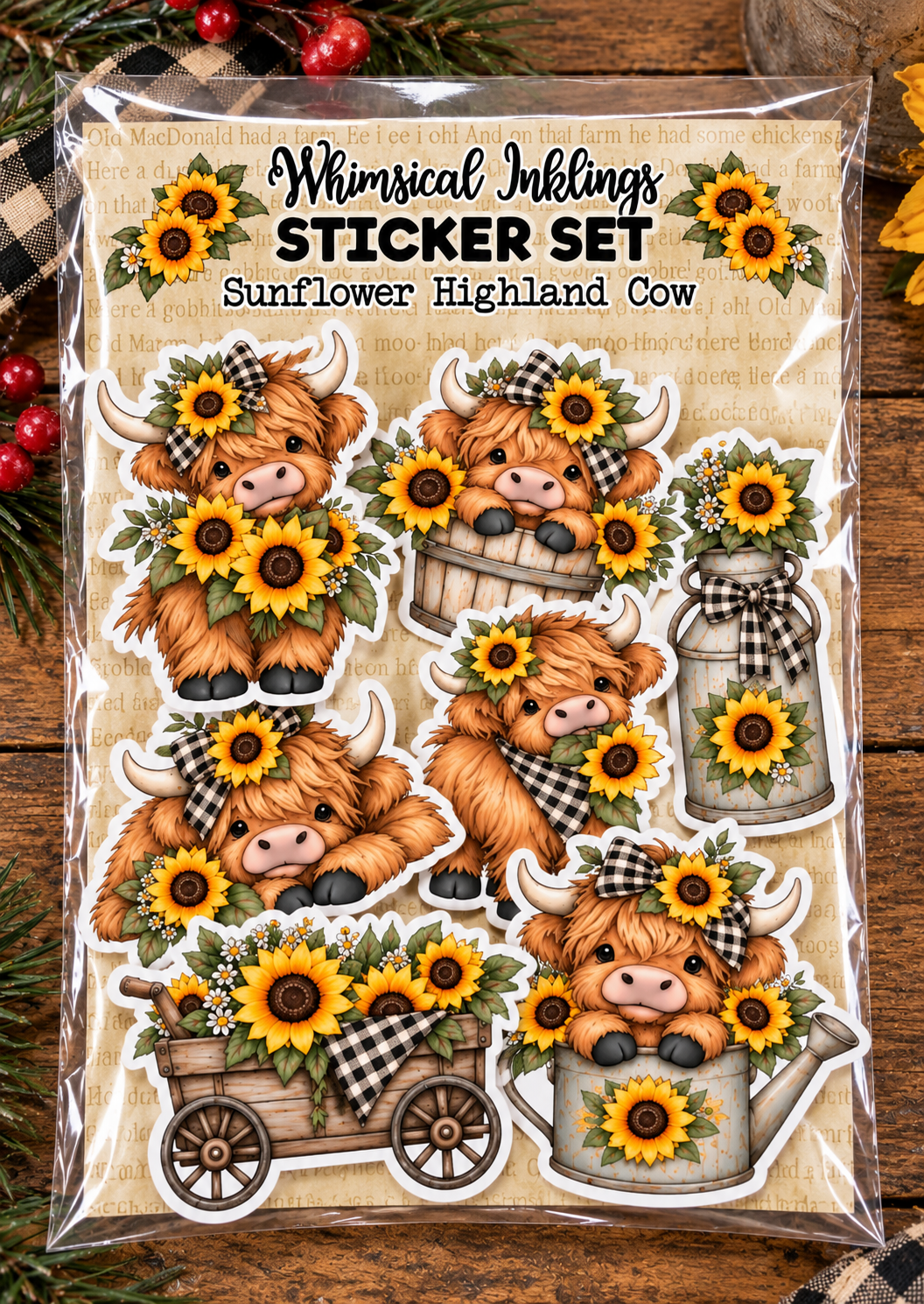 Sunflower Highland Cow Sticker Printables