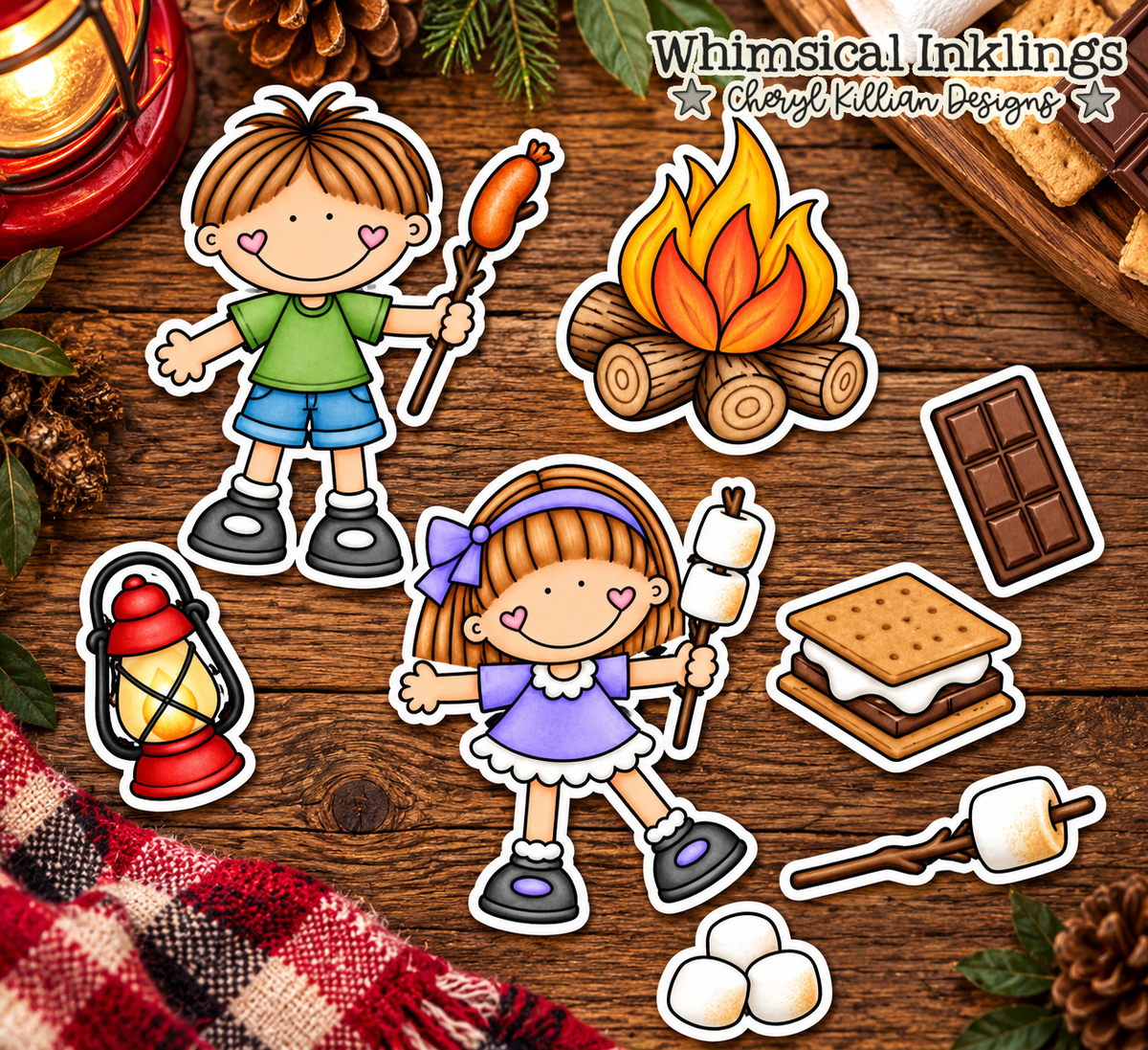 Sweetie Kids Campfire Stickers and Clipart Printables