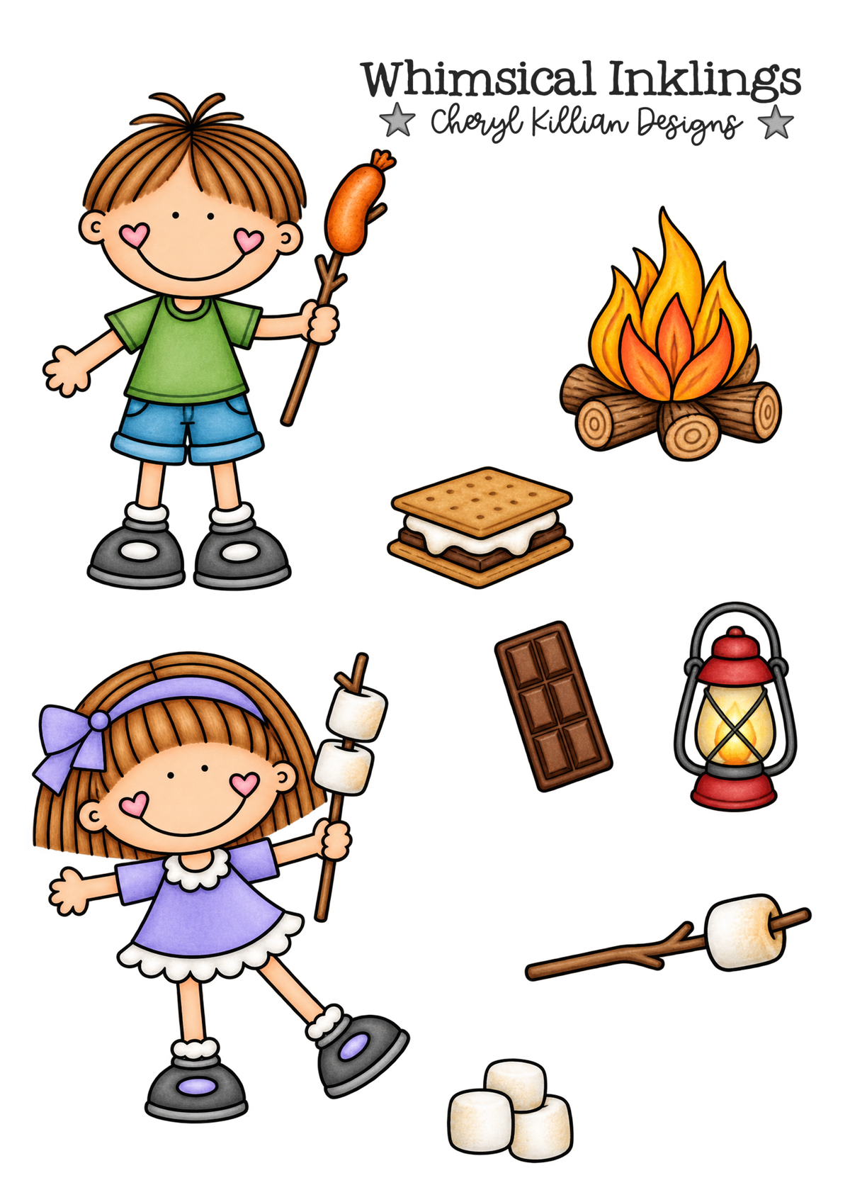 Sweetie Kids Campfire Stickers and Clipart Printables – Whimsical Inklings