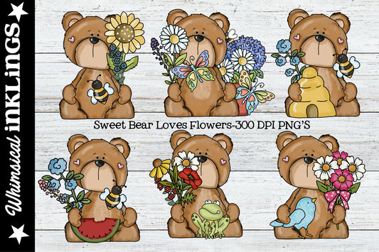 Sweet Bears Love Flowers Sublimation Clipart | Spring