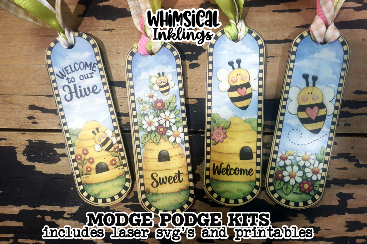 Sweet bee Bookmarks Laser SVG and Printable Modge Podge Set| Laser SVG