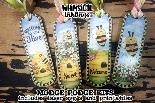 Sweet bee Bookmarks Laser SVG and Printable Modge Podge Set| Laser SVG