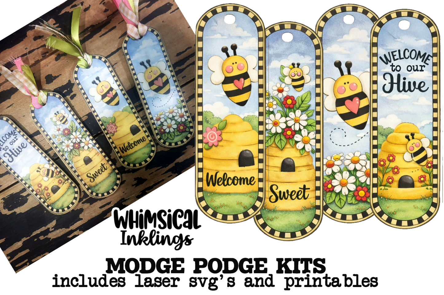 Sweet bee Bookmarks Laser SVG and Printable Modge Podge Set| Laser SVG