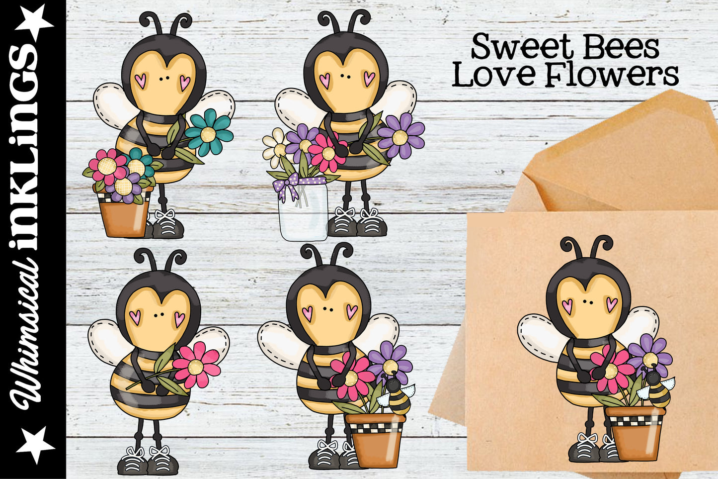 Sweet Bee's Love Flowers Sublimation Clipart | Spring