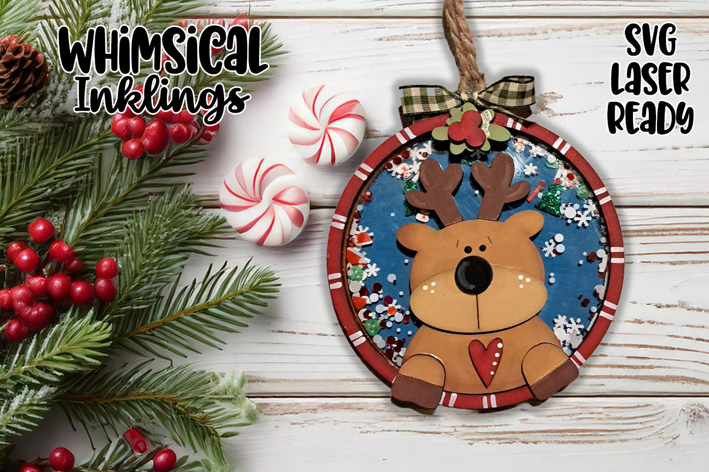 Sweet Reindeer Shaker Ornament Laser SVG