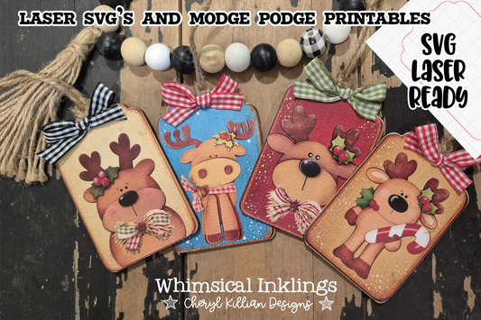 Sweet reindeer Tags SVG and Modge Podge Printables| Laser SVG
