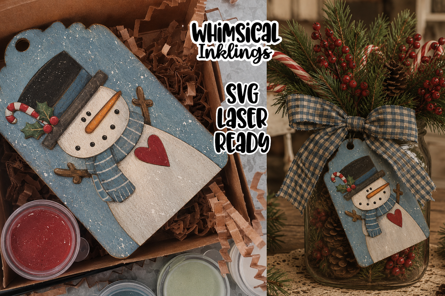 sweet Snowman Tag Laser SVG| Christmas Laser SVG