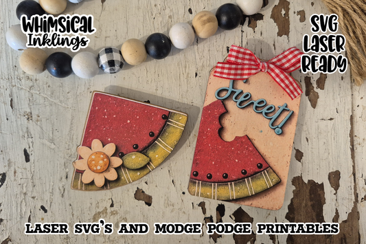 Sweet watermelon Magnet SVG and Matching Modge Podge Printables| Laser SVG