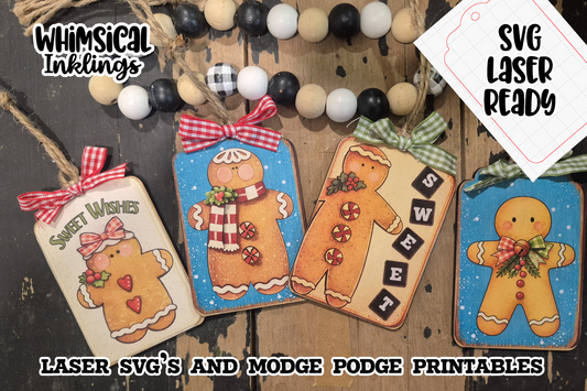 Sweet Wishes Gingerbread Tags SVG and Modge Podge Printables| Laser SVG