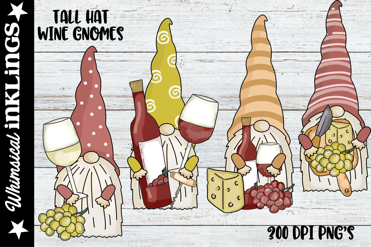 Tall Hat Wine Gnomes Sublimation Clipart