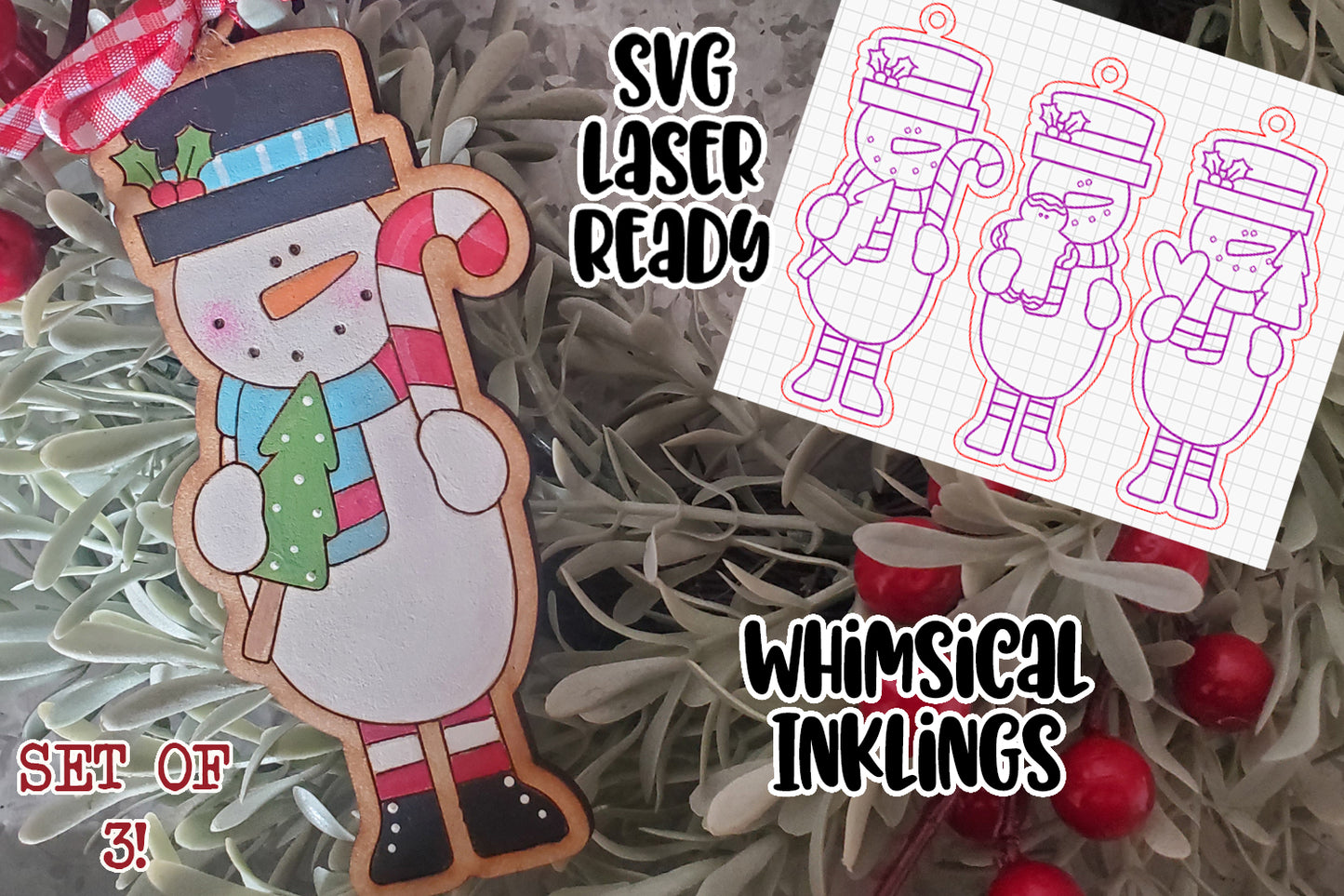 Tall Snowman Laser SVG Ornament Set| Christmas Ornament Laser SVG