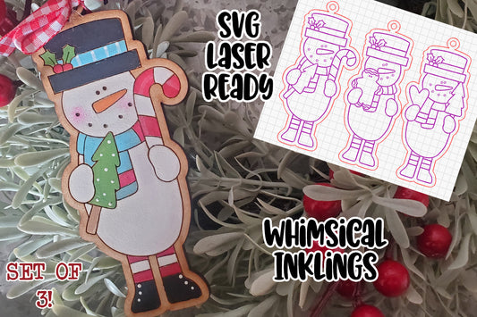 Tall Snowman Laser SVG Ornament Set| Christmas Ornament Laser SVG