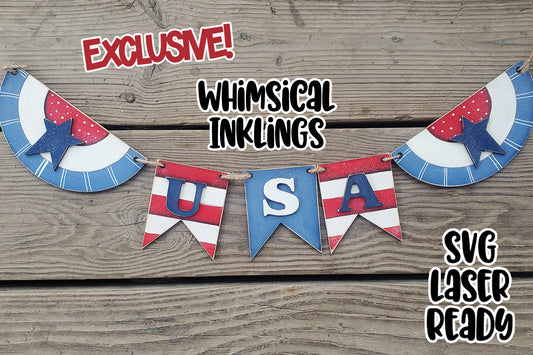 USA Banner Laser SVG| Patriotic Bunting| Exclusive Laser SVG