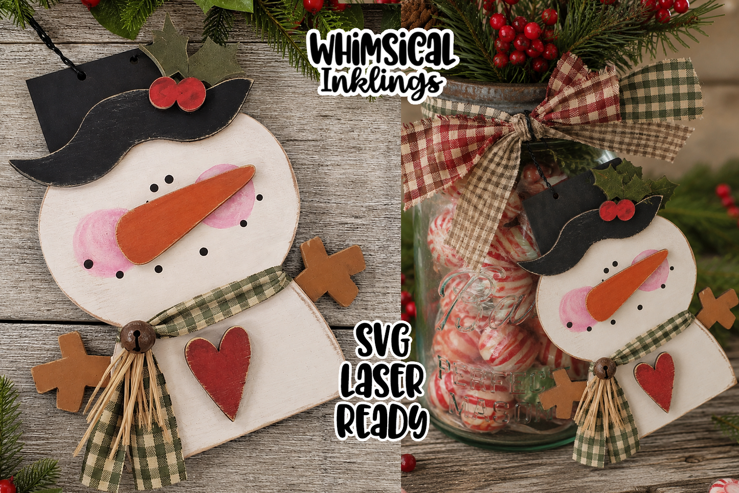 Warm heart Snowman Ornament Laser SVG| Christmas SVG