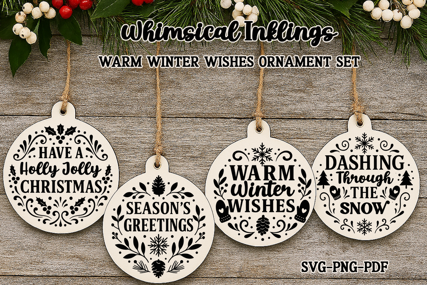 Warm Winter Wishes Ornaments SVG's-4 Designs
