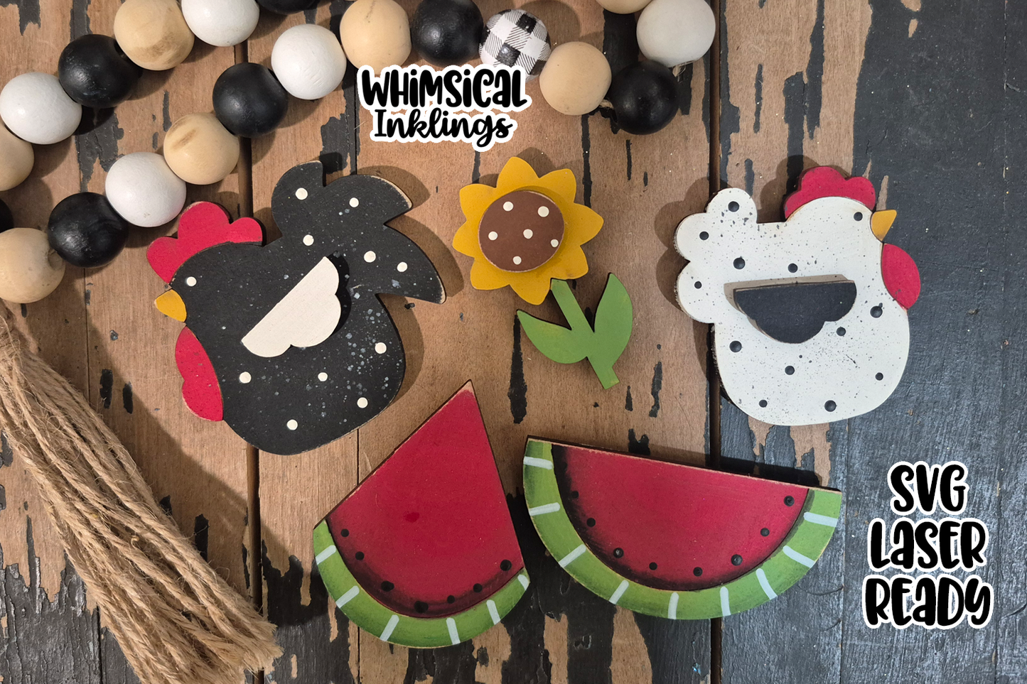 Watermelon Chicken Magnets Laser SVG