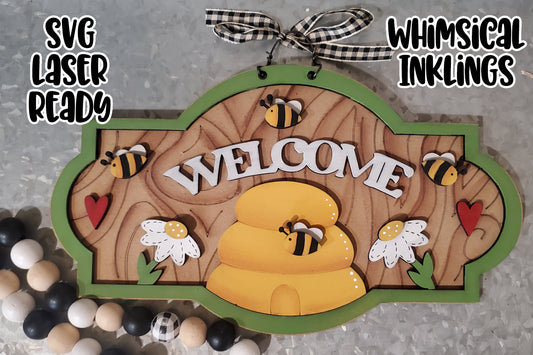 Welcome Bee Hive Sign Laser SVG| Summer Laser SVG