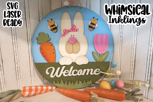 Welcome Easter Bunny Sign Laser SVG | Easter Laser SVG