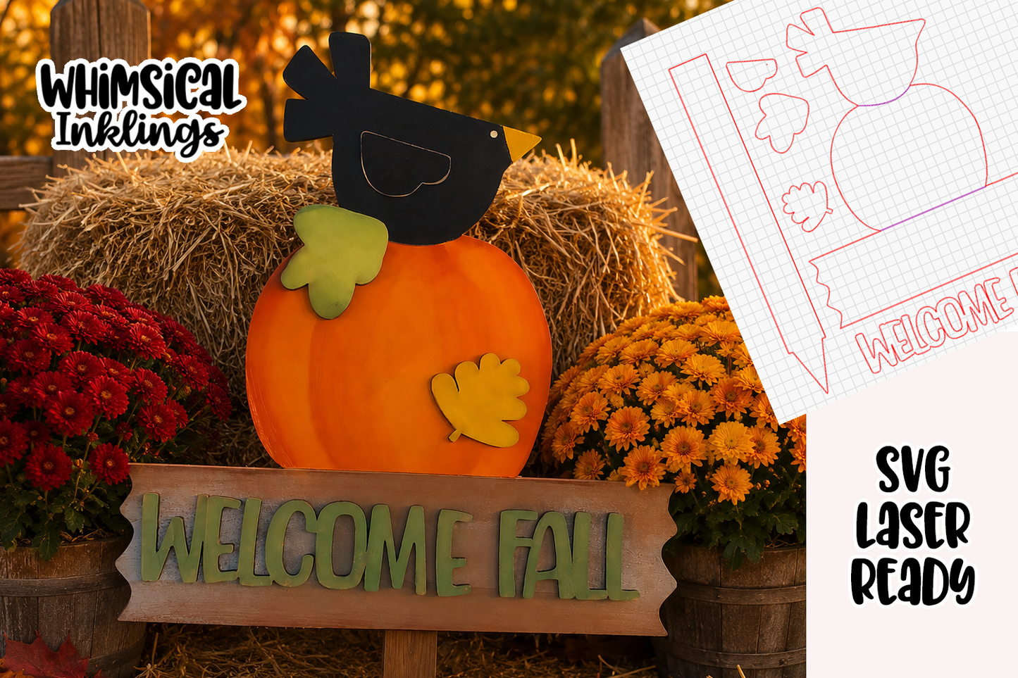 Welcome Fall Garden Stake Laser SVG