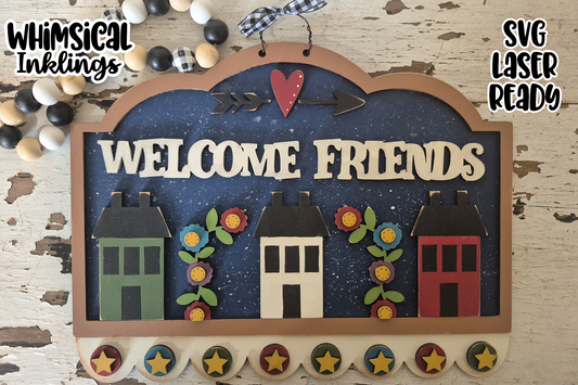 Welcome Friends Prim Penny Rug Sign Laser SVG
