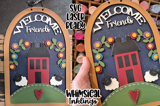 Welcome Friends Prim Sign Laser SVG
