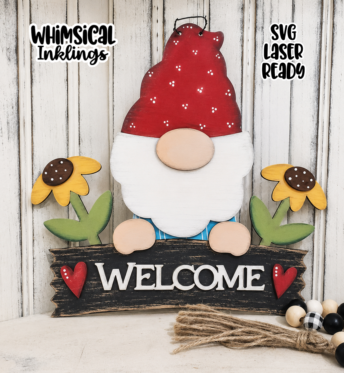 Welcome Gnome Sign Laser SVG