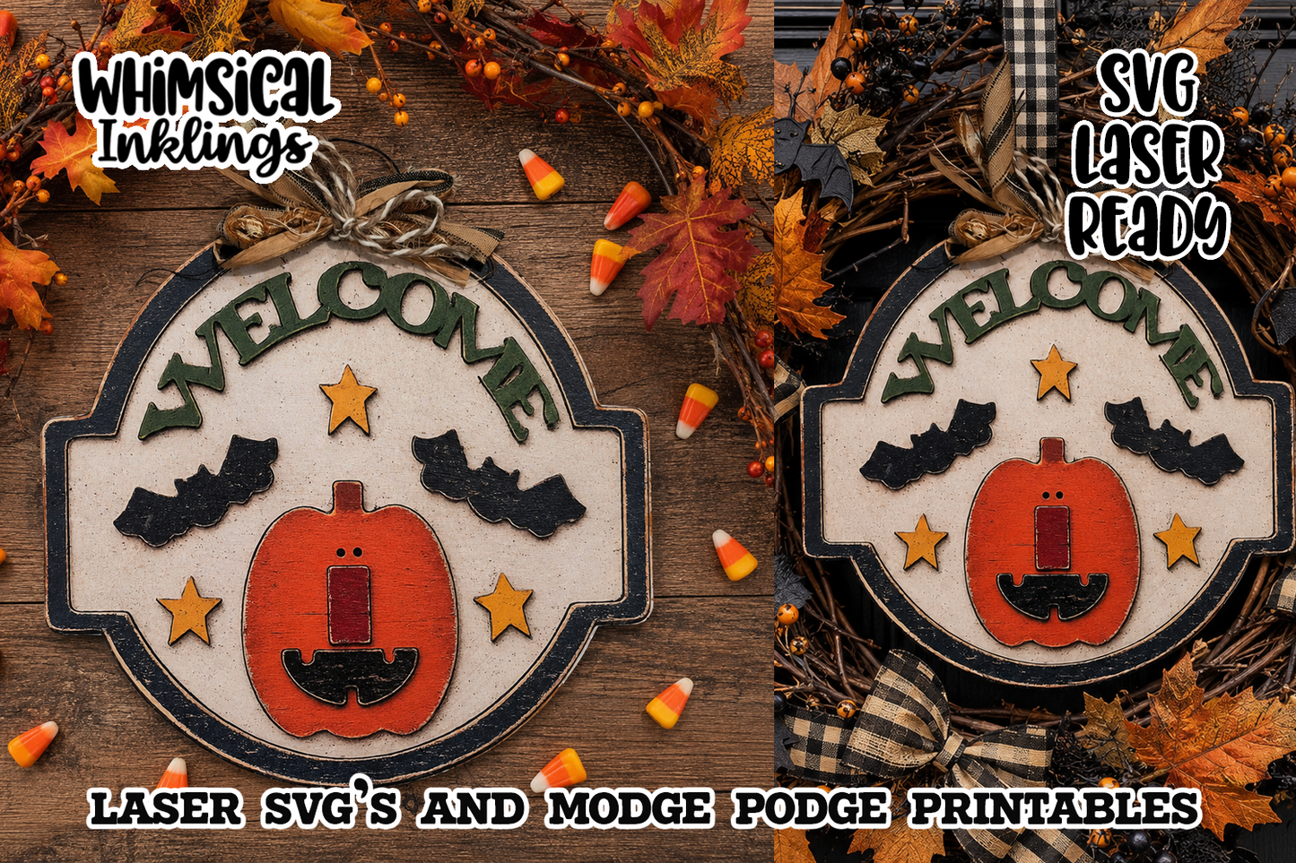 Welcome Halloween Sign SVG and Matching Modge Podge Printable|Laser SVG