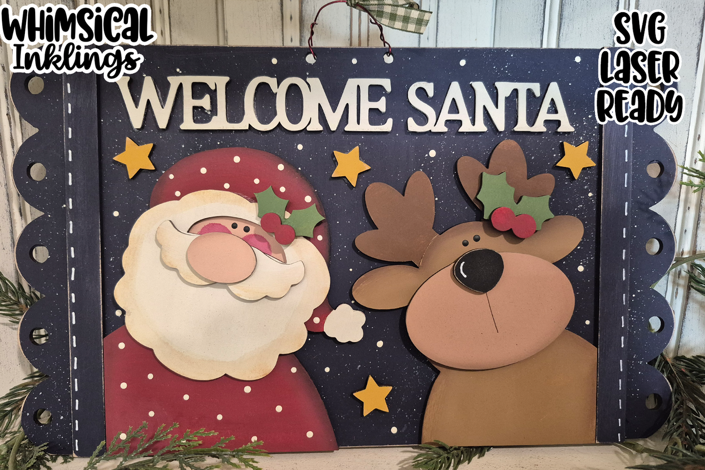Welcome Santa Whimsical Sign Laser SVG