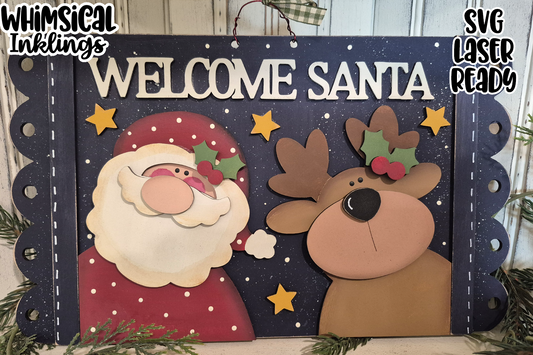 Welcome Santa Whimsical Sign Laser SVG
