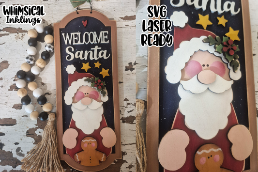 Welcome Santa Tall Sign Laser SVG