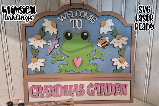 Welcome To Grandmas Garden Frog Sign Laser SVG
