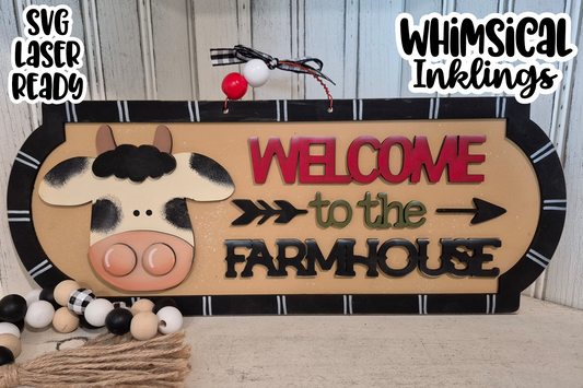 Welcome To The Farmhouse Cow Sign Laser SVG