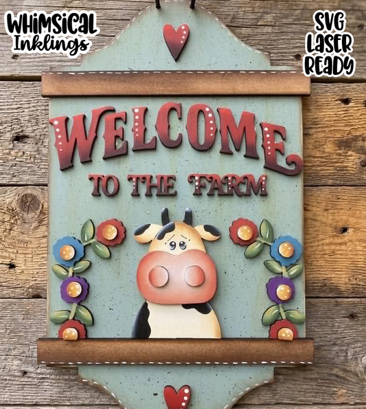 Welcome To The farm Cow Sign Laser SVG