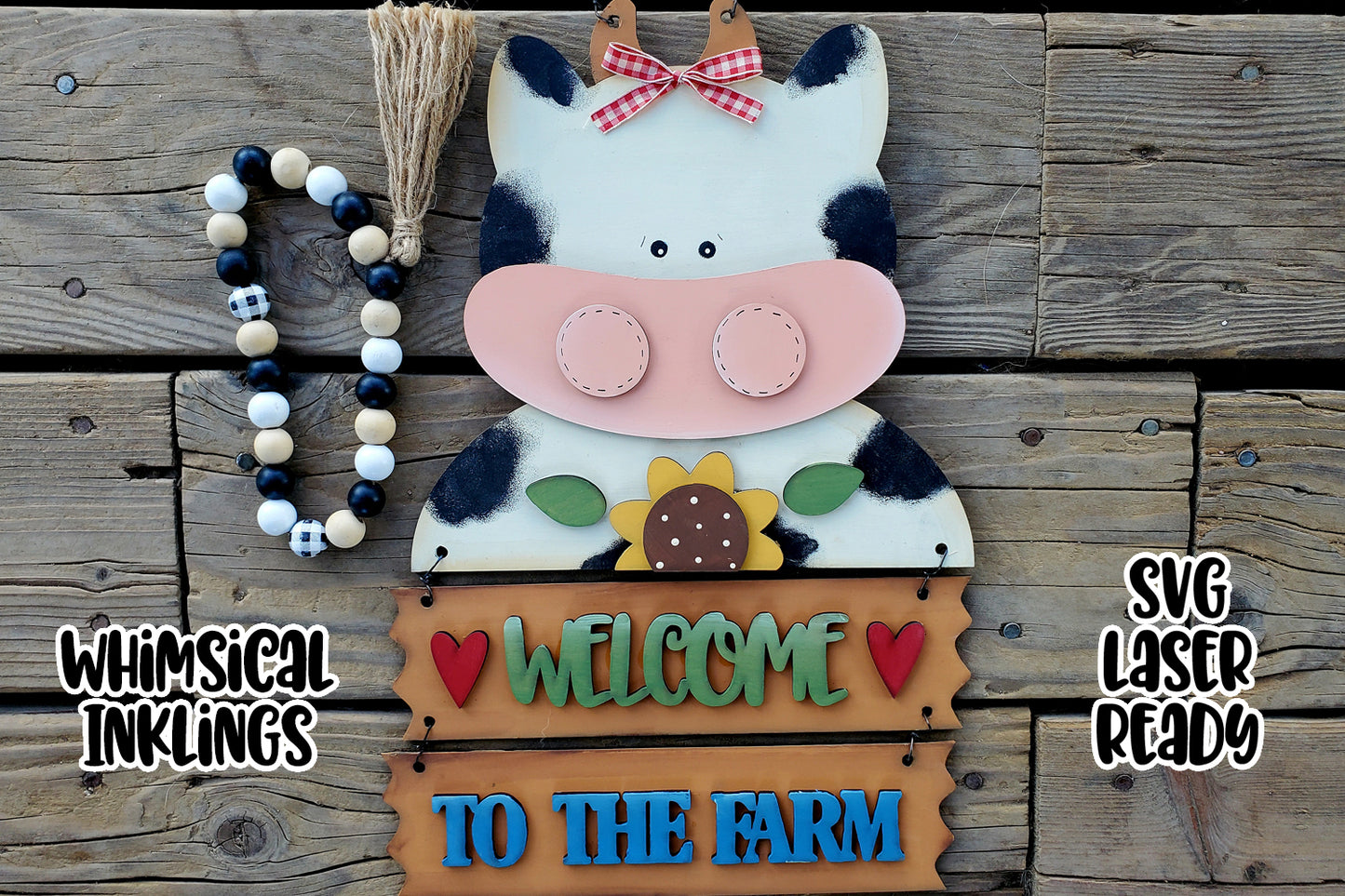 Welcome To The Farm Sunflower Cow Sign Laser SVG| Farmhouse Laser SVG