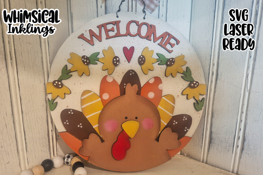 Welcome Turkey Round Sign Laser SVG