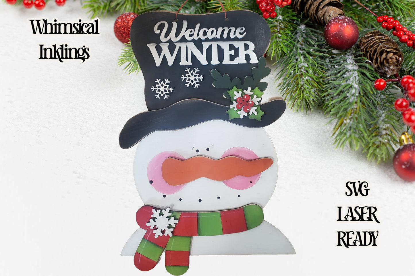 Welcome Winter Snowman Sign Laser SVG