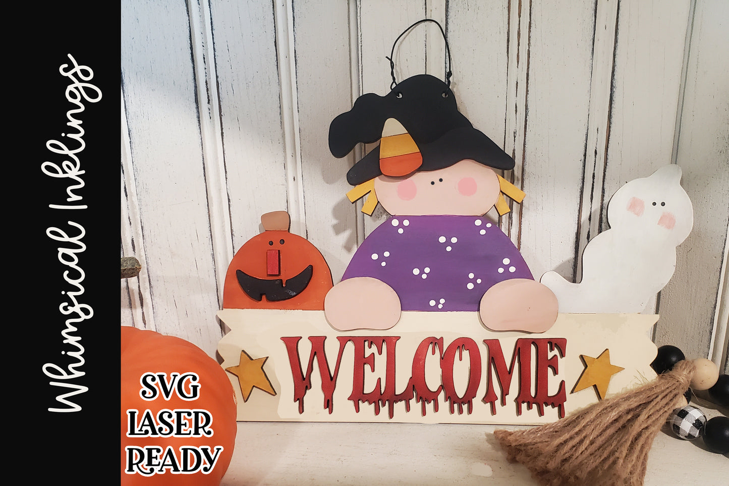 Welcome Witch Halloween Sign Laser SVG