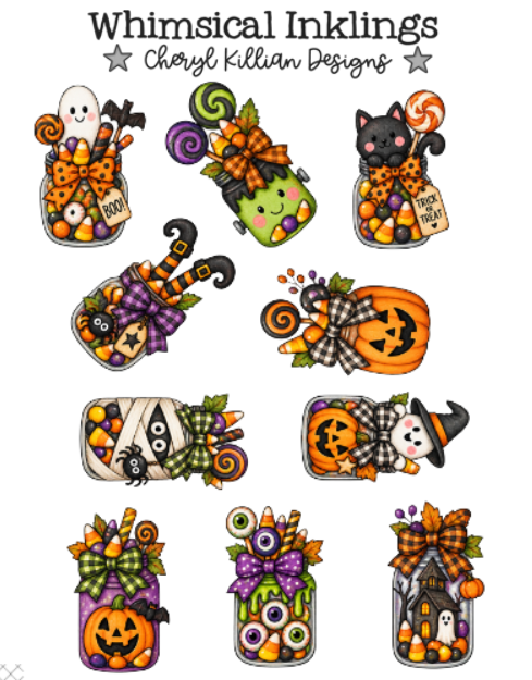 Whimsical Halloween jars Sticker pack| Halloween stickers
