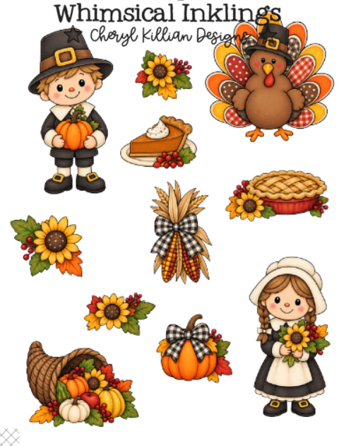 Whimsical Pilgrim Sticker Pack| Thanksgiving Stickers