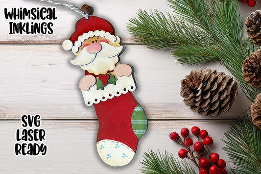 Whimsical Santa Stocking Ornament Laser SVG